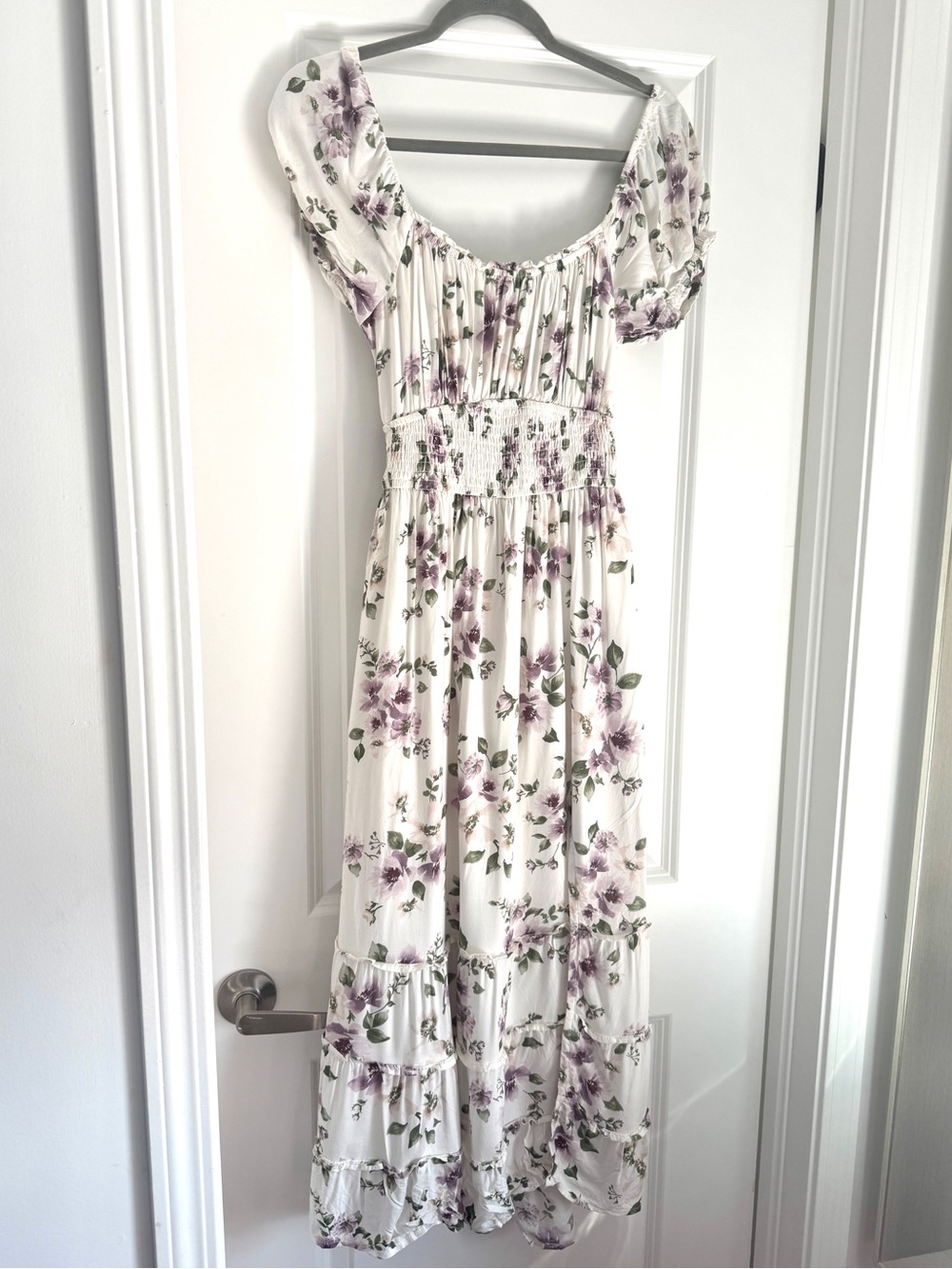 Hollister Women’s White Floral Maxi Dress with Lavender Roses - New